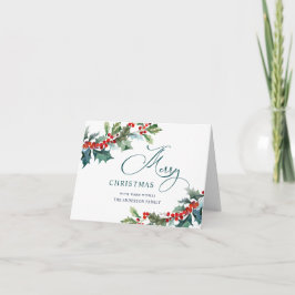 Tarjeta Festiva Elegante Holly Berry Navidades Mistletoe Greeting