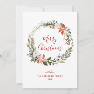 Tarjeta Festiva Elegante Holly Berry   Poinsettia Wreath Non Photo