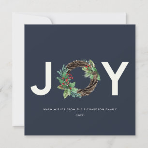 TARJETA FESTIVA ELEGANTE HOLLY BERRY RED NAVY JOY WREATH NAVIDADES