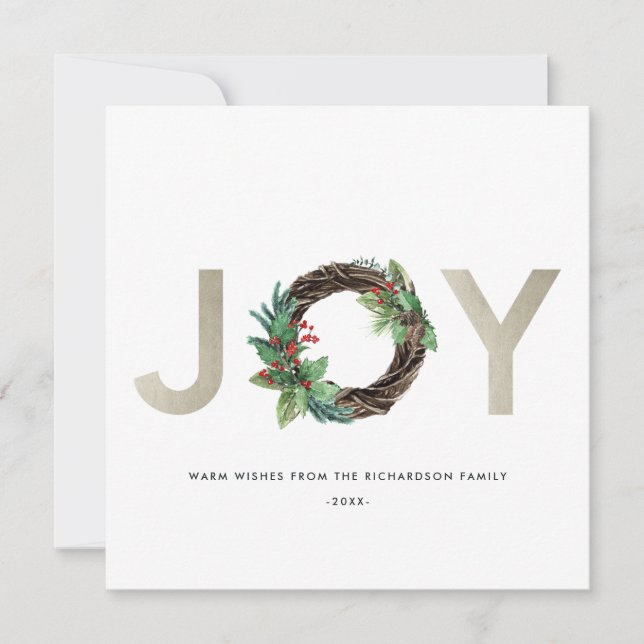 TARJETA FESTIVA ELEGANTE HOLLY BERRY SILVER JOY WREATH NAVIDADES (Anverso)
