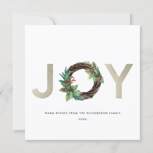 TARJETA FESTIVA ELEGANTE HOLLY BERRY SILVER JOY WREATH NAVIDADES