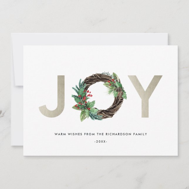 TARJETA FESTIVA ELEGANTE HOLLY BERRY SILVER JOY WREATH NAVIDADES (Anverso)
