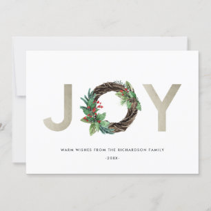 TARJETA FESTIVA ELEGANTE HOLLY BERRY SILVER JOY WREATH NAVIDADES