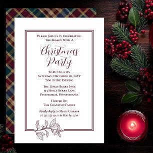Tarjeta Festiva Elegante Holly   Fiesta de Berries Rich Plaid Navi