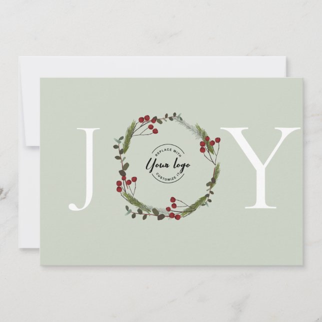 Tarjeta Festiva Elegante Holly Pine Wreath Joy Business personaliz (Anverso)