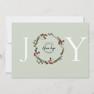Tarjeta Festiva Elegante Holly Pine Wreath Joy Business personaliz