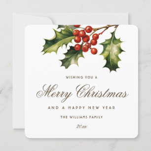 Tarjeta Festiva Elegante Holly Red Berries Botánico