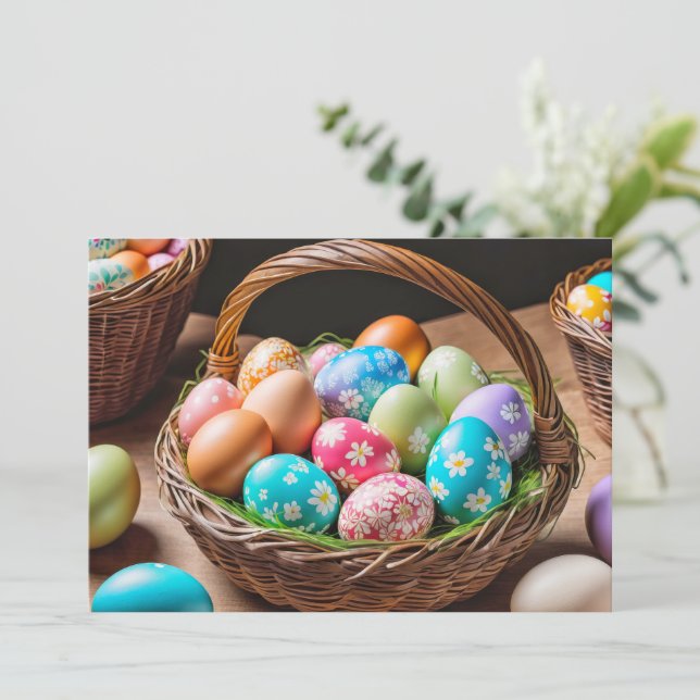 Tarjeta Festiva Elegante Huevos de Pascua Coloridos (Anverso de pie)