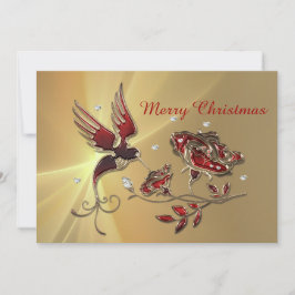 Tarjeta Festiva Elegante Hummingbird Red Floral Navidades Flat