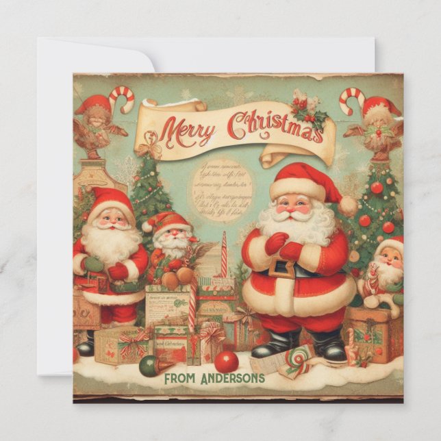 Tarjeta Festiva Elegante ilustracion retro lindo Santa Claus (Anverso)
