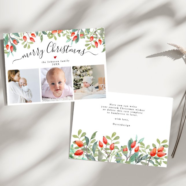 Tarjeta Festiva Elegante invierno Berries Tres Navidades de fotogr (Subido por el creador)