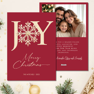 Tarjeta Festiva Elegante JOY Gold Snowflake Photo Navidades