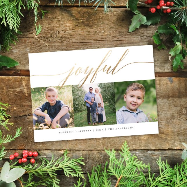 Tarjeta Festiva Elegante joyful Gold Script multifoto vacaciones (Subido por el creador)