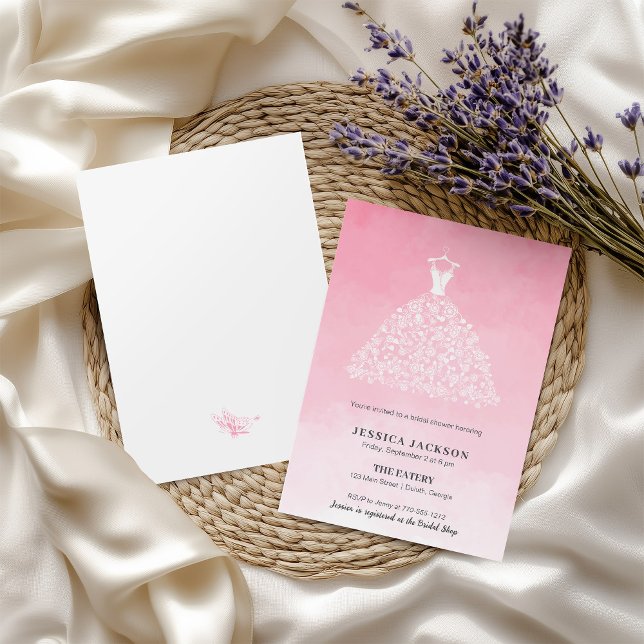Tarjeta Festiva Elegante Lacy Bridal Gown Ombre Rosa (Subido por el creador)
