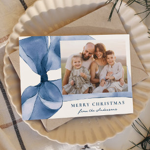 Tarjeta Festiva Elegante lazo de acuarela azul 2 foto