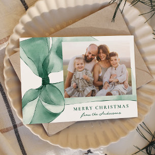 Tarjeta Festiva Elegante lazo de acuarela verde 2 Foto