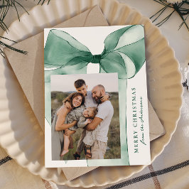 Tarjeta Festiva Elegante lazo de acuarela verde 3 fotos