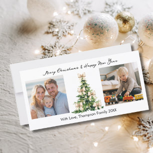 Tarjeta Festiva Elegante lazo de árbol de pino Foto elegante Navid