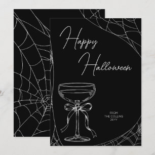 Tarjeta Festiva Elegante Lazo de Cóctel Negro Adulto Feliz Hallowe