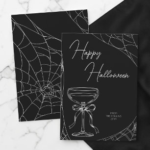 Tarjeta Festiva Elegante Lazo de Cóctel Negro Adulto Feliz Hallowe
