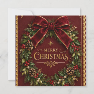 Tarjeta Festiva Elegante lazo de terciopelo de Navidad, Botánica d