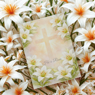 Tarjeta Festiva Elegante Lirio Blanco Cruz Pascua Religión Cristia