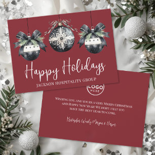 Tarjeta Festiva Elegante Logo Navideño de Negocios en Rojo Borgoña