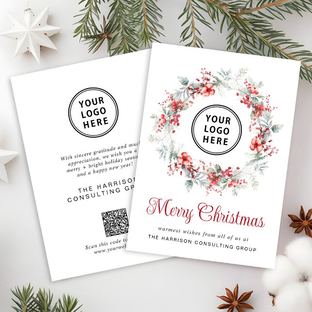 Tarjeta Festiva Elegante logotipo comercial Código QR Feliz Navida (Spread the joy of the season and strengthen business relationships with our elegant holiday card)