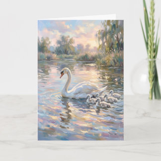 Tarjeta Festiva Elegante Madre Cisne y Bebés Día de la Madre 