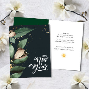 Tarjeta Festiva Elegante Magnolia Gold Confetti Foliage Corporate