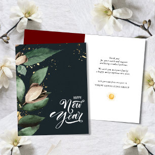 Tarjeta Festiva Elegante Magnolia Gold Confetti Foliage Corporate