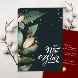 Tarjeta Festiva Elegante Magnolia Gold Confetti Foliage Corporate