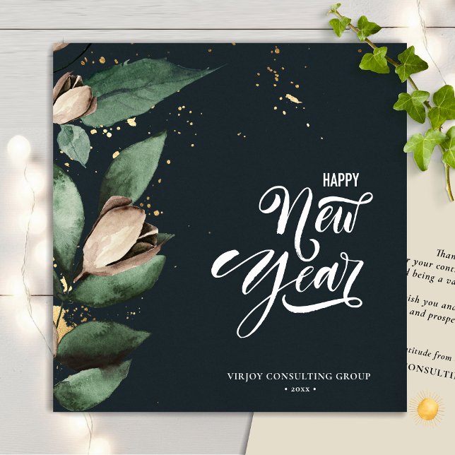Tarjeta Festiva Elegante Magnolia Gold Confetti Foliage Corporate (Subido por el creador)