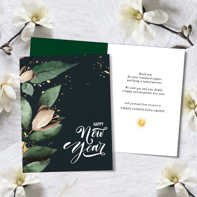Tarjeta Festiva Elegante Magnolia Gold Confetti Foliage Corporate (Subido por el creador)