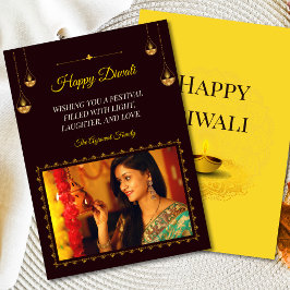 Tarjeta Festiva Elegante Mandala Diya Photo Brown Gold Diwali