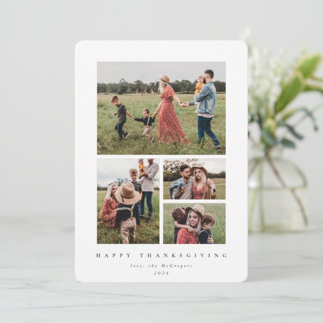 Tarjeta Festiva Elegante Marco Blanco 4 Foto Feliz Día de Acción d (Anverso de pie)