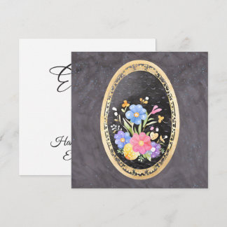 Tarjeta Festiva Elegante marco botánico de oro y flores acuarelas