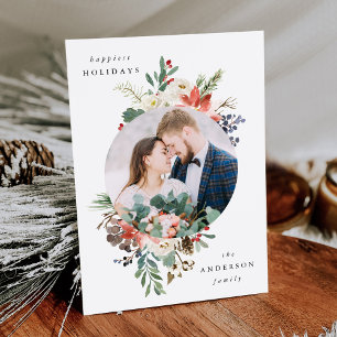 Tarjeta Festiva Elegante marco de círculo floral de invierno Foto