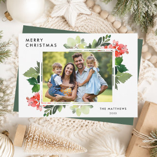 Tarjeta Festiva Elegante marco de foto de bayas de invierno modern