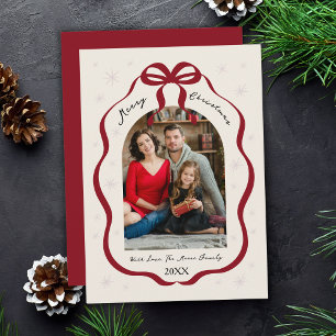 Tarjeta Festiva Elegante marco de lazo rojo personalizado foto de