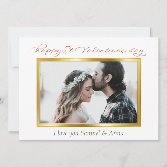 Tarjeta Festiva Elegante marco de oro San Valentín | Tu foto (Anverso)