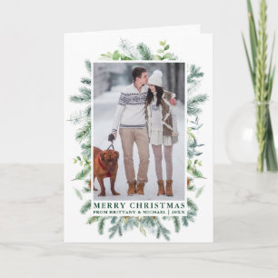 Tarjeta Festiva Elegante Marco de Pino en Acuarela Pareja Verde Do
