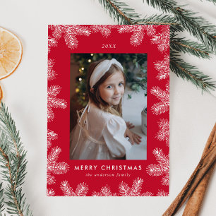 Tarjeta Festiva Elegante marco de pino rojo y blanco Foto