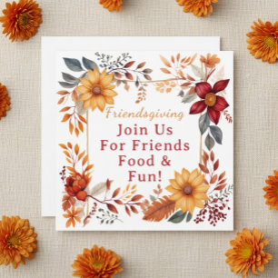 Tarjeta Festiva Elegante marco floral de otoño para cena de Friend