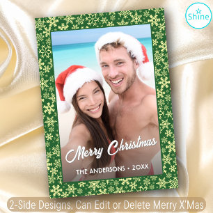 Tarjeta Festiva Elegante marco fotográfico copo de nieve Crea tu p