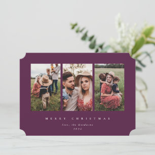 Tarjeta Festiva Elegante Marco Mínimo Borgoña Triple Foto