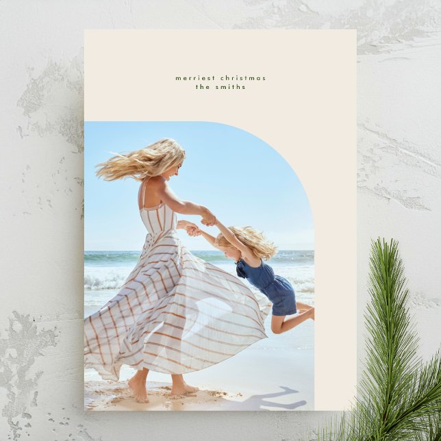Tarjeta Festiva Elegante marco moderno Navidades de crema verde fo (Subido por el creador)