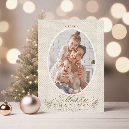 Tarjeta Festiva Elegante marco ovalado Fotos navideñas merry