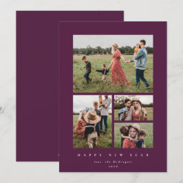 Tarjeta Festiva Elegante marco Winterberry 4 Foto Feliz Año Nuevo