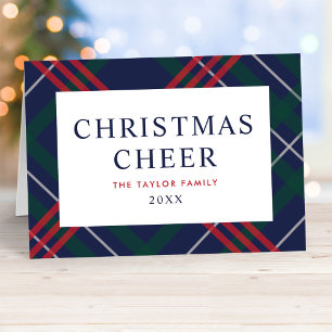Tarjeta Festiva Elegante Marina Blue Tartan Plaid Navidades Saluda